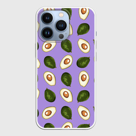 Чехол для iPhone 13 Pro с принтом Авокадо паттерн в Новосибирске,  |  | avocado | авокадо | авокадо паттерн | авокадо с косточкой | еда | зеленый | косточка | овощ | орнамент | паттерн | полезное питание | узор | фиолетовый
