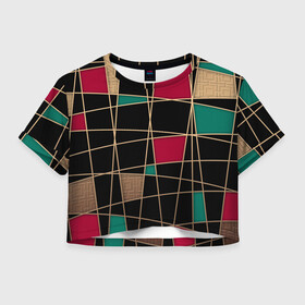 Женская футболка Crop-top 3D с принтом Модный  абстрактный узор  в Новосибирске, 100% полиэстер | круглая горловина, длина футболки до линии талии, рукава с отворотами | бирюзовый | золотой | красный | модный | молодежный | мужской | полосы | современный | текстура | черный