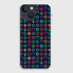 Чехол для iPhone 13 mini с принтом Морской разноцветный узор в Новосибирске,  |  | абстрактный | детский | звезда | малышам | мальчиковый | модный | молодежный | море | синий | современный | якорь