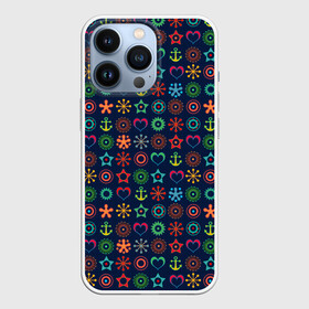 Чехол для iPhone 13 Pro с принтом Морской разноцветный узор в Новосибирске,  |  | абстрактный | детский | звезда | малышам | мальчиковый | модный | молодежный | море | синий | современный | якорь