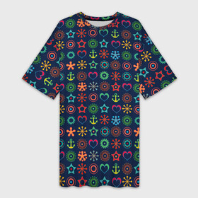 Платье-футболка 3D с принтом Морской разноцветный узор в Новосибирске,  |  | абстрактный | детский | звезда | малышам | мальчиковый | модный | молодежный | море | синий | современный | якорь