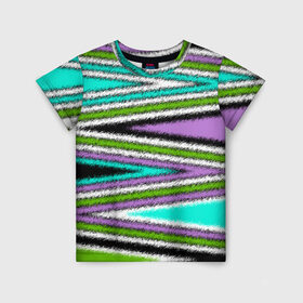 Детская футболка 3D с принтом Абстрактный асимметричный  в Новосибирске, 100% гипоаллергенный полиэфир | прямой крой, круглый вырез горловины, длина до линии бедер, чуть спущенное плечо, ткань немного тянется | асимметричный | бирюзовый молодежный | комбинированный | косые полосы | креативный | мужской | темный | фиолетовый | штрихи