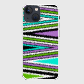 Чехол для iPhone 13 mini с принтом Абстрактный асимметричный в Новосибирске,  |  | асимметричный | бирюзовый молодежный | комбинированный | косые полосы | креативный | мужской | темный | фиолетовый | штрихи