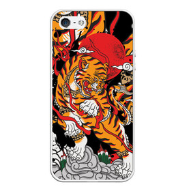 Чехол для iPhone 5/5S матовый с принтом Самурайский тигр в Новосибирске, Силикон | Область печати: задняя сторона чехла, без боковых панелей | воин | год тигра | закат | крупная кошка | полосы | тигр | тигриная лапа | хищник