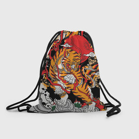 Рюкзак-мешок 3D с принтом Самурайский тигр в Новосибирске, 100% полиэстер | плотность ткани — 200 г/м2, размер — 35 х 45 см; лямки — толстые шнурки, застежка на шнуровке, без карманов и подкладки | воин | год тигра | закат | крупная кошка | полосы | тигр | тигриная лапа | хищник