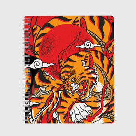Тетрадь с принтом Год тигра в Новосибирске, 100% бумага | 48 листов, плотность листов — 60 г/м2, плотность картонной обложки — 250 г/м2. Листы скреплены сбоку удобной пружинной спиралью. Уголки страниц и обложки скругленные. Цвет линий — светло-серый
 | год  тигра | дикий | звери | кошки | полосы | тигр | тигровые мотивы | хищник