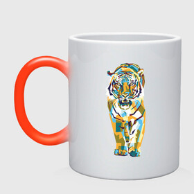Кружка хамелеон с принтом Тигр-грация в Новосибирске, керамика | меняет цвет при нагревании, емкость 330 мл | tiger | арт | живопись | кошка | крупная кошка | тигр | хищник