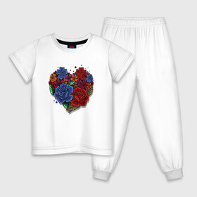 Детская пижама хлопок с принтом Цветочное сердце в Новосибирске, 100% хлопок |  брюки и футболка прямого кроя, без карманов, на брюках мягкая резинка на поясе и по низу штанин
 | colorful | love | иллюстрация | роза | цветок | цветы
