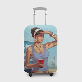 Чехол для чемодана 3D с принтом girl with coffee в Новосибирске, 86% полиэфир, 14% спандекс | двустороннее нанесение принта, прорези для ручек и колес | art | beach | car | game | grand theft auto v | gta 5 | gta online | sand | sky | арт | гта 5 | гта онлайн | игра | машина | небо | песок | пляж