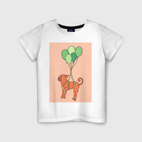Детская футболка хлопок с принтом собака в Новосибирске, 100% хлопок | круглый вырез горловины, полуприлегающий силуэт, длина до линии бедер | dog | воздушные шарики | летающая собака | полет | собака