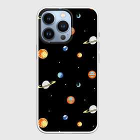 Чехол для iPhone 13 Pro с принтом Планеты в космосе в Новосибирске,  |  | венера | звезды | земля | иллюстрация | космос | паттерн | планеты | рисунок | сатурн | черный | юпитер