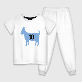 Детская пижама хлопок с принтом GOAT - Maradona в Новосибирске, 100% хлопок |  брюки и футболка прямого кроя, без карманов, на брюках мягкая резинка на поясе и по низу штанин
 | Тематика изображения на принте: argentina | diego | football | maradona | messi | аргентина | гол | диего | игрок | марадона | месси | мяч | рука бога | спорт | футбол | футболист | чемпион