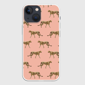 Чехол для iPhone 13 mini с принтом Гепарды на розовом в Новосибирске,  |  | африка | гепард | гепарды | иллюстрация | коты | кошки | крупные кошки | паттерн | пятна | розовый | сафари