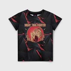 Детская футболка 3D с принтом MUAY THAI FIGHTER в Новосибирске, 100% гипоаллергенный полиэфир | прямой крой, круглый вырез горловины, длина до линии бедер, чуть спущенное плечо, ткань немного тянется | fighter | muay thai | боец | драки | карате | муай тай | мутай