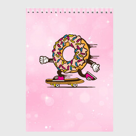 Скетчбук с принтом Пончик на скейте в Новосибирске, 100% бумага
 | 48 листов, плотность листов — 100 г/м2, плотность картонной обложки — 250 г/м2. Листы скреплены сверху удобной пружинной спиралью | donkey | sport | пончик | скейт | скорость | сладость