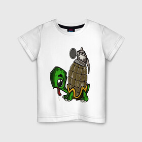 Детская футболка хлопок с принтом Explosive turtle в Новосибирске, 100% хлопок | круглый вырез горловины, полуприлегающий силуэт, длина до линии бедер | взрывная | граната | забавная | опасная | черепаха