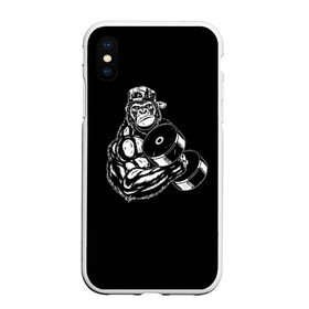 Чехол для iPhone XS Max матовый с принтом Ironmonkey в Новосибирске, Силикон | Область печати: задняя сторона чехла, без боковых панелей | Тематика изображения на принте: fitness | gorilla | gym | monkey | power | sport | strength | горилла | качалка | мощь | сила | спорт | фитнес