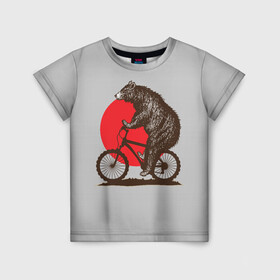 Детская футболка 3D с принтом Медведь на велосиеде в Новосибирске, 100% гипоаллергенный полиэфир | прямой крой, круглый вырез горловины, длина до линии бедер, чуть спущенное плечо, ткань немного тянется | вело | велосипед | медведь | солнце | спорт | япония