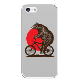 Чехол для iPhone 5/5S матовый с принтом Медведь на велосиеде в Новосибирске, Силикон | Область печати: задняя сторона чехла, без боковых панелей | вело | велосипед | медведь | солнце | спорт | япония