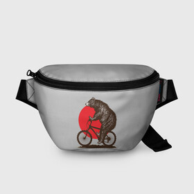Поясная сумка 3D с принтом Медведь на велосиеде в Новосибирске, 100% полиэстер | плотная ткань, ремень с регулируемой длиной, внутри несколько карманов для мелочей, основное отделение и карман с обратной стороны сумки застегиваются на молнию | вело | велосипед | медведь | солнце | спорт | япония