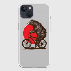 Чехол для iPhone 13 с принтом Медведь на велосиеде в Новосибирске,  |  | Тематика изображения на принте: вело | велосипед | медведь | солнце | спорт | япония