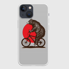 Чехол для iPhone 13 mini с принтом Медведь на велосиеде в Новосибирске,  |  | вело | велосипед | медведь | солнце | спорт | япония