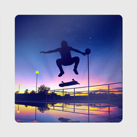 Магнит виниловый Квадрат с принтом Skateboarding в Новосибирске, полимерный материал с магнитным слоем | размер 9*9 см, закругленные углы | board | man | skate | skateboard | skateboarder | skateboarding | sport | street | sunset | доска | закат | скейт | скейтборд | скейтбординг | скейтбордист | спорт | улица | человек
