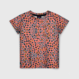 Детская футболка 3D с принтом Леопардовый принт на розовом в Новосибирске, 100% гипоаллергенный полиэфир | прямой крой, круглый вырез горловины, длина до линии бедер, чуть спущенное плечо, ткань немного тянется | абстракция | африканский | леопардовые пятна | леопардовый принт | розовый | сафари
