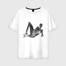 Женская футболка хлопок Oversize с принтом X-ray of a cool girl в Новосибирске, 100% хлопок | свободный крой, круглый ворот, спущенный рукав, длина до линии бедер
 | bones | girl | holiday | hype | pose | sandals | skull | x ray | босоножки | кости | праздник | рентген | хайп | череп