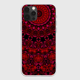 Чехол для iPhone 12 Pro с принтом Акварельный калейдоскоп в Новосибирске, силикон | область печати: задняя сторона чехла, без боковых панелей | Тематика изображения на принте: женский | калейдоскоп | красный | модный | цветочный узор | черный | этнический