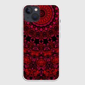 Чехол для iPhone 13 с принтом Акварельный калейдоскоп в Новосибирске,  |  | Тематика изображения на принте: женский | калейдоскоп | красный | модный | цветочный узор | черный | этнический