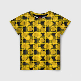 Детская футболка 3D с принтом Желто-черный модный узор  в Новосибирске, 100% гипоаллергенный полиэфир | прямой крой, круглый вырез горловины, длина до линии бедер, чуть спущенное плечо, ткань немного тянется | детский | для девочек | клетка | любовь | модный | плед | сердце | черный и желтый