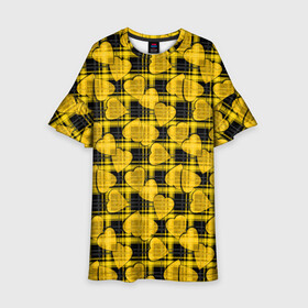 Детское платье 3D с принтом Желто-черный модный узор  в Новосибирске, 100% полиэстер | прямой силуэт, чуть расширенный к низу. Круглая горловина, на рукавах — воланы | детский | для девочек | клетка | любовь | модный | плед | сердце | черный и желтый