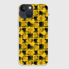Чехол для iPhone 13 mini с принтом Желто черный модный узор в Новосибирске,  |  | детский | для девочек | клетка | любовь | модный | плед | сердце | черный и желтый