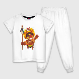 Детская пижама хлопок с принтом Вождь краснокожих в Новосибирске, 100% хлопок |  брюки и футболка прямого кроя, без карманов, на брюках мягкая резинка на поясе и по низу штанин
 | америка | вождь | вождь племени | индеец | копье | костюм индейца | племя