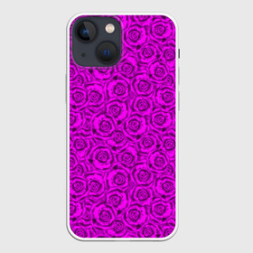 Чехол для iPhone 13 mini с принтом Яркий цветочный неоновый узор в Новосибирске,  |  | детский | женский | малиновый | неоновый узор | розы | ярко розовый