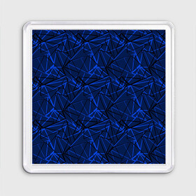 Магнит 55*55 с принтом Черно-синий геометрический   в Новосибирске, Пластик | Размер: 65*65 мм; Размер печати: 55*55 мм | Тематика изображения на принте: абстрактный | геометрические фигуры | геометрический | модный | молодежный | полосы | синий | синий и черный