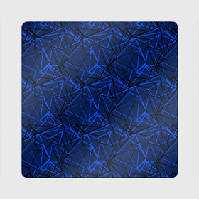 Магнит виниловый Квадрат с принтом Черно-синий геометрический   в Новосибирске, полимерный материал с магнитным слоем | размер 9*9 см, закругленные углы | Тематика изображения на принте: абстрактный | геометрические фигуры | геометрический | модный | молодежный | полосы | синий | синий и черный