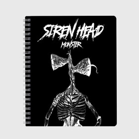 Тетрадь с принтом Siren Head BW в Новосибирске, 100% бумага | 48 листов, плотность листов — 60 г/м2, плотность картонной обложки — 250 г/м2. Листы скреплены сбоку удобной пружинной спиралью. Уголки страниц и обложки скругленные. Цвет линий — светло-серый
 | games | monster | siren head | игры | лес | монстр | сирена | сиреноголовый | страшилка | ужастик | хоррор