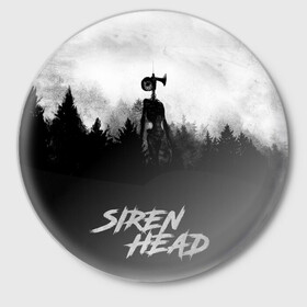 Значок с принтом Forest Siren Head в Новосибирске,  металл | круглая форма, металлическая застежка в виде булавки | games | monster | siren head | игры | лес | монстр | сирена | сиреноголовый | страшилка | ужастик | хоррор