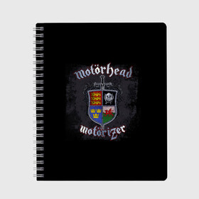 Тетрадь с принтом Shield of Motorhead в Новосибирске, 100% бумага | 48 листов, плотность листов — 60 г/м2, плотность картонной обложки — 250 г/м2. Листы скреплены сбоку удобной пружинной спиралью. Уголки страниц и обложки скругленные. Цвет линий — светло-серый
 | alternative | metall | motorhead | music | rock | альтернатива | металл | моторхед | моторхэд | музыка | рок
