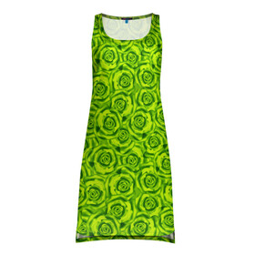 Платье-майка 3D с принтом Неоновый цветочный узор  в Новосибирске, 100% полиэстер | полуприлегающий силуэт, широкие бретели, круглый вырез горловины, удлиненный подол сзади. | детский | женский | зеленый | лето | неоновый узор | розы | современный | яркий зеленый