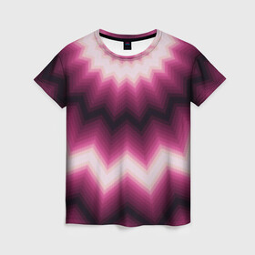 Женская футболка 3D с принтом Черно-пурпурный калейдоскоп в Новосибирске, 100% полиэфир ( синтетическое хлопкоподобное полотно) | прямой крой, круглый вырез горловины, длина до линии бедер | абстрактный | бордовый | геометрический | зигзаг | калейдоскоп | модный | орнамент | современный | черный