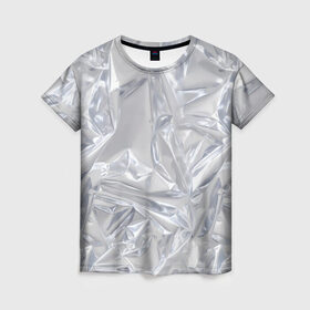 Женская футболка 3D с принтом Голографичная фольга в Новосибирске, 100% полиэфир ( синтетическое хлопкоподобное полотно) | прямой крой, круглый вырез горловины, длина до линии бедер | голографическая | голография | метал | паттерн | текстура | текстура метала | тренд | фольга