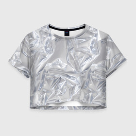 Женская футболка Crop-top 3D с принтом Голографичная фольга в Новосибирске, 100% полиэстер | круглая горловина, длина футболки до линии талии, рукава с отворотами | голографическая | голография | метал | паттерн | текстура | текстура метала | тренд | фольга