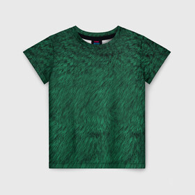 Детская футболка 3D с принтом Изумрудный мех в Новосибирске, 100% гипоаллергенный полиэфир | прямой крой, круглый вырез горловины, длина до линии бедер, чуть спущенное плечо, ткань немного тянется | Тематика изображения на принте: изумруд | изумрудная текстура | изумрудная шуба | мех | паттерн | текстура | текстура меха | шуба