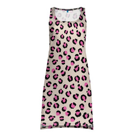 Платье-майка 3D с принтом Леопардовый принт розовый в Новосибирске, 100% полиэстер | полуприлегающий силуэт, широкие бретели, круглый вырез горловины, удлиненный подол сзади. | бежевый | леопард | леопардовый принт | молочный цвет | пятнистый | розовый