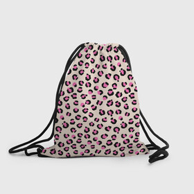 Рюкзак-мешок 3D с принтом Леопардовый принт розовый в Новосибирске, 100% полиэстер | плотность ткани — 200 г/м2, размер — 35 х 45 см; лямки — толстые шнурки, застежка на шнуровке, без карманов и подкладки | бежевый | леопард | леопардовый принт | молочный цвет | пятнистый | розовый