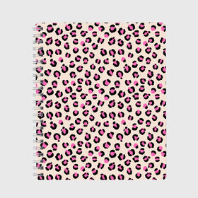 Тетрадь с принтом Леопардовый принт розовый в Новосибирске, 100% бумага | 48 листов, плотность листов — 60 г/м2, плотность картонной обложки — 250 г/м2. Листы скреплены сбоку удобной пружинной спиралью. Уголки страниц и обложки скругленные. Цвет линий — светло-серый
 | Тематика изображения на принте: бежевый | леопард | леопардовый принт | молочный цвет | пятнистый | розовый