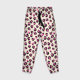 Детские брюки 3D с принтом Леопардовый принт розовый в Новосибирске, 100% полиэстер | манжеты по низу, эластичный пояс регулируется шнурком, по бокам два кармана без застежек, внутренняя часть кармана из мелкой сетки | бежевый | леопард | леопардовый принт | молочный цвет | пятнистый | розовый